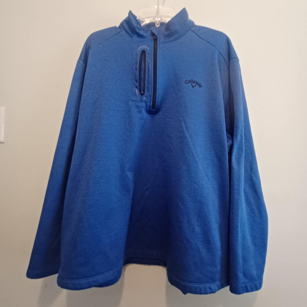 Callaway Mens 2XL Blue 1/4 Zip Pullover 3 Pockets UPF‎ Protection Athletic Sport
